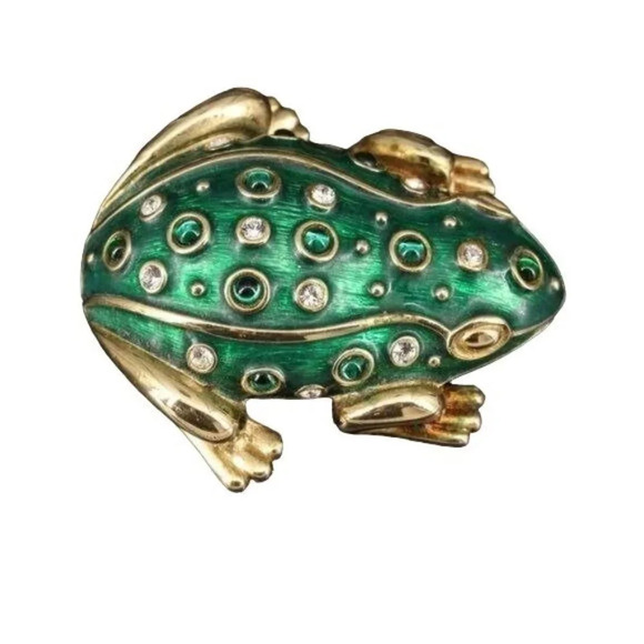 Vintage Kenneth Jay Lane Critter Series Frog Prince Brooch & Trinket Box - Picture 2 of 8